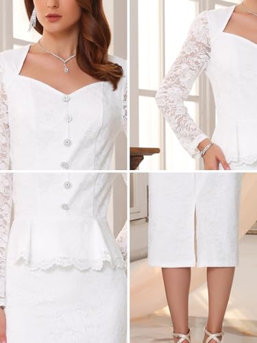 WOMLAYOUT Women's Elegant Lace Formal Suits - White Sweetheart Neck Peplum Top & Midi Skirt Set in Small - Image 5