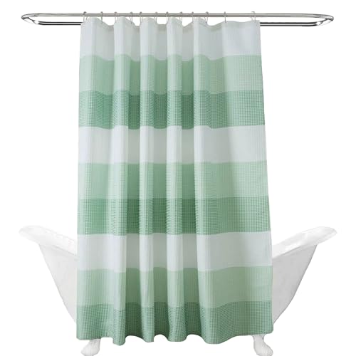 maifey Shower Curtain for Bathroom Heavy Duty Waffle Green Shower Curtains for anti-fouling Water Repellent Washable Dot Fabric Bathroom with 12 Hooks - 180 x 180cm