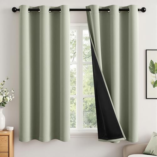 Image of MIULEE Sage Green 100% Blackout Curtains for Bedroom 40x54 Inch Length | 2 Thick Layers Thermal Insulated Window Curtains with Black Liner, Noise Reducing Grommet, Drapes for Living Room, 2 Panels