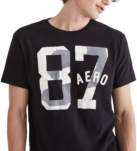 AEROPOSTALE Men's L2 Aero 87 Short Sleeve Tee, Dark Black, X-Small