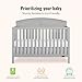 Dream On Me Storybrooke 5-in-1 Convertible Full-Size Baby Crib in Pebble Grey, GreenGuard Gold & JPMA, Convert to Toddler, Day & Full-Size Bed, Sustainable Pinewood, 3 Mattress Heights