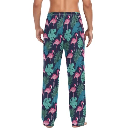 Mens Pajama Pants Tropical Flamingo Palm Leaves Soft Lounge Sleep Pj Bottoms with Drawstring Pockets3