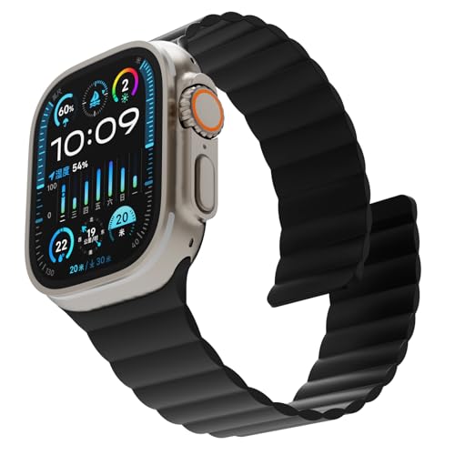 SINGEAR Wide Magnetic Silicone Band Compatible with Apple Watch 49 46 45 44 42 41 40 38mm Bands for Women Men, Sport Strap Strong Magnet Wristband for iWatch Ultra 1/2 Series 10 9 8 7 6 5 4 3 1 SE