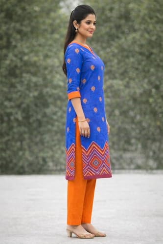 Image of Women's Cotton Blend Unstitched Kurti Set for Women | A-Line Style Dress Material | 2-Piece Traditional Ethnic Wear Suit Fabric