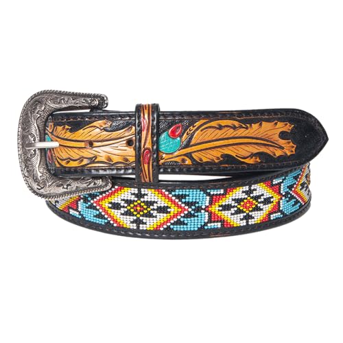 American Darling Beautifully Hand Tooled Green Genuine Leather Belt Men and Women Western with Removable Buckle