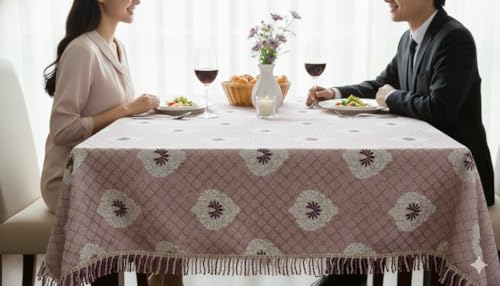 Image of Foil Print Table Cover 36x48 Inch (1 Pc) | Gold Printed Decorative Tablecloth for Center Table, Coffee Table & Small Dining Table (Lavender Pink)