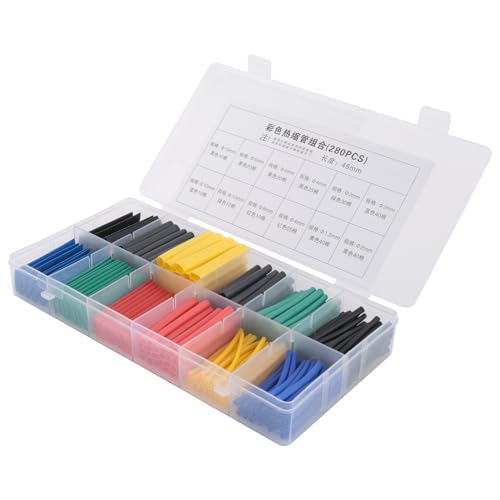 Sirxlevcy 280 Piezas de Tubo TermoretráCtil de Cable 2: 1 Cable EléCtrico Envoltura de Cable una Variedad de Fundas Aislantes TéRmicas 5 Colores 8 TamañOs en una Caja de PláStico