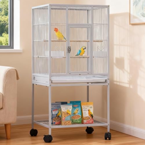 GarveeHome 41 Inch Large Bird Cage, Bird Cage with Rolling Storage Stands, Feed Bowls, Parrot Cage for Parakeets, Conures, Cockatiel, Cockatoo-Storage Shelves are not Removable by GarveeHome - Image 6