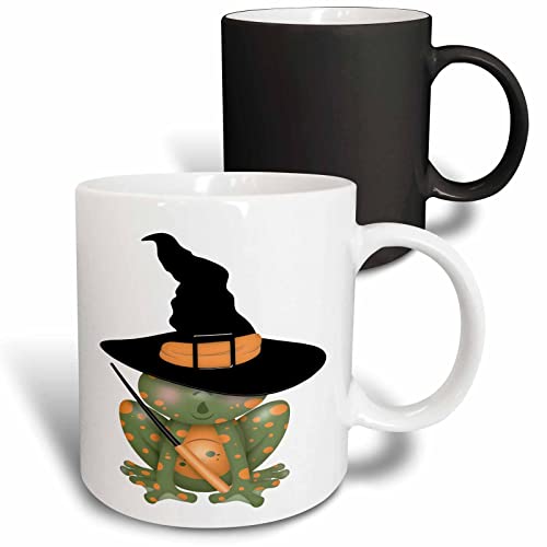 3dRose Cute Halloween Orange & Green Frog 11oz Magic Transforming Mug