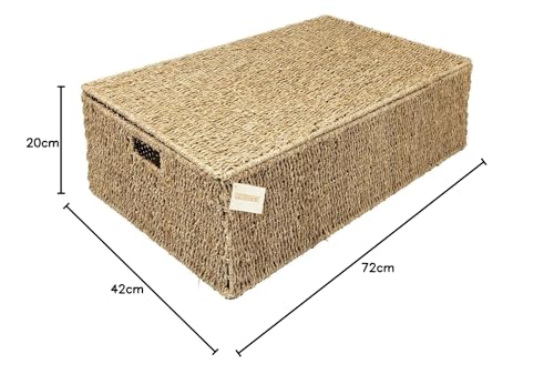 woodluv Seagrass Under Bed Handwoven Storage Box Chest Basket - Large