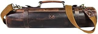 Leather Knife Roll Storage Bag, Elastic and Expandable 10 Pockets, Adjustable/Detachable Shoulder Strap, Travel-Friendly Chef Knife Case (Dark Brown, Leather)