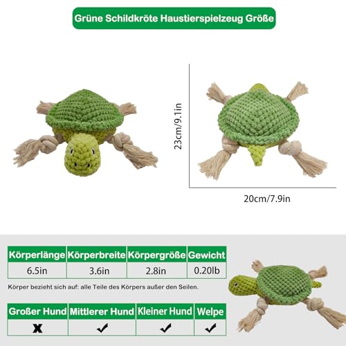 TONYFY Niedliche Meerestieren Hundespielzeuge mit Quietscher, Interaktive Plüschspielzeuge aus Baumwolle mit Knoten und Knisterpapier – für Welpen, kleine und mittelgroße Hunde(Grüne Schildkröte)