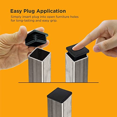 Image of Prescott Plastics 3 /4 inch (19.05mm) Outer Perimeter Ribbed Plastic Hole Plugs, Square Black Metal Tubing End Caps, Strong Furniture Leg Inserts, Impact & Weather Resistant, Made in the USA - 4 Pack