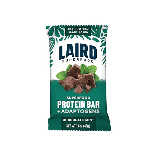 Laird Superfood Functional Protein Bars Protein Bar but Better with Real Ingredients Functional Mushrooms 10g Plant-Based Protein 6g Fiber - Non-GMO - Mint Chocolate 10 Count (Pack of 1)