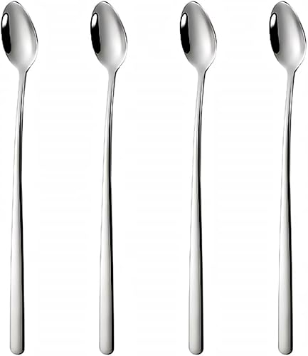 Cucharas de té helado de mango largo, cuchara de mango largo de 9 pulgadas para café, helado, cóctel, agitadores, acero inoxidable, juego de 4 Cucharas de té helado de mango largo, cuchara de mango largo de 9 pulgadas para café, helado, cóctel, agitadores, acero inoxidable, juego de 4