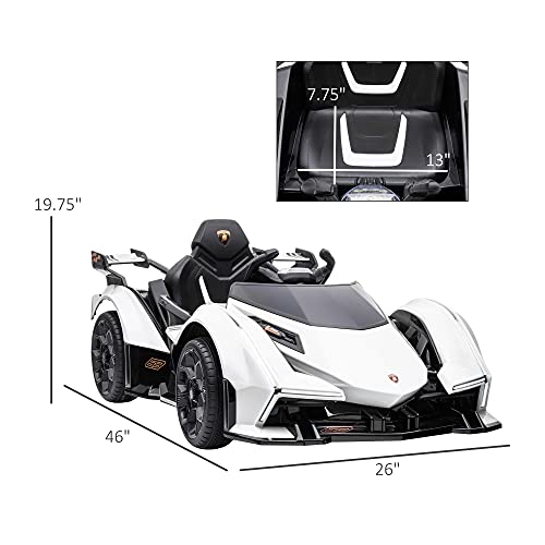 Aosom 12V Electric Ride-On Car, Licensed Lamborghini V12 Vision Gran Turismo Battery-Powered Ride-On Toy With Remote Control, Bluetooth, Music, Led Lights, For 3-6 Year Old Boys And Girls, White #TOP27