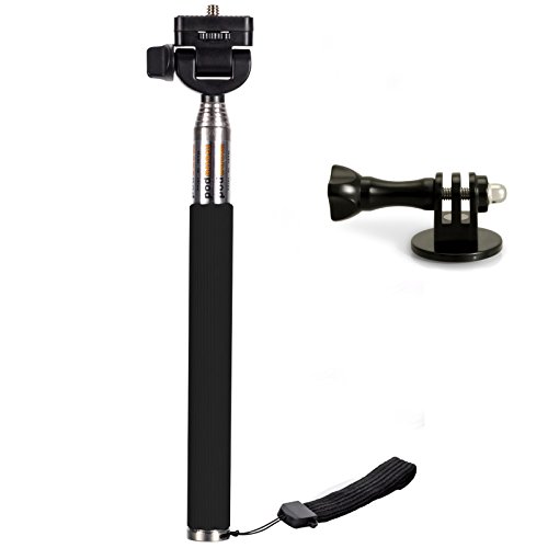 MadridGadgetStore® MonoPod Monopie Palo Lanza Mástil Extensible + Adaptador Soporte de Tripode para Camaras Deportivas Acción GoPro HD Hero5 Hero4 Hero3+ Hero 5 4 3+ 3 Session Black SjCam Sj4000 Sj5000 Sj6000 Xiaomi Yi Hacer Selfies AutoRetrato Mango Color Negro Stick