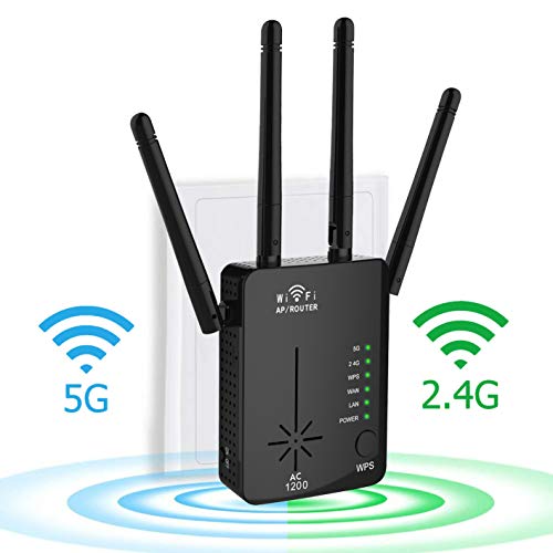 WiFi Range Extender, Latest 1200Mbps WiFi Repeater Wireless Signal Booster, 2.4 and 5GHz 360 Degree Full Coverage WiFi Extender Signal Amplifier with AP/Router/Repeater Mode