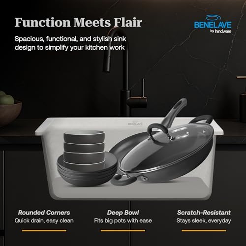 Image of Benelave by Hindware BLACP91003 Quartz Sink 24x18 for Kitchen | Single Bowl | Star Dust Color | Better Sound Absorption for Quieter Use | 7-year Manufacturer Warranty