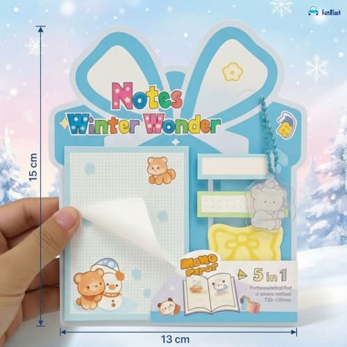 Image of FunBlast Christmas Sticky Notes - Cute Merry Christmas Memo Pad, Kawaii Sticky Note for Kids & Girls, Self Adhesive Notes and Bookmark, Stationery Gift for School, Office & Personal Use (Blue)