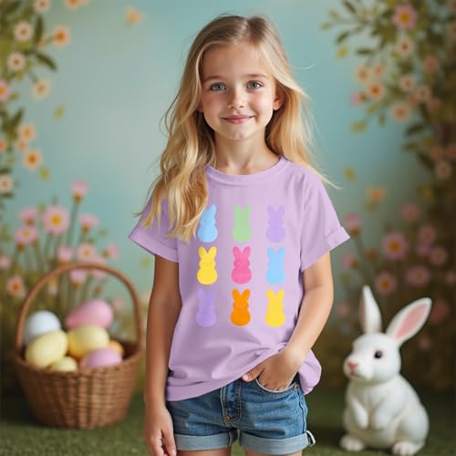 Image of Ritatte Kids Girls Easter Shirt Cute Bunny Rabbit Graphic T-Shirt Happy Easter Tees Funny Casual Short Sleeve Tops 7-12Y