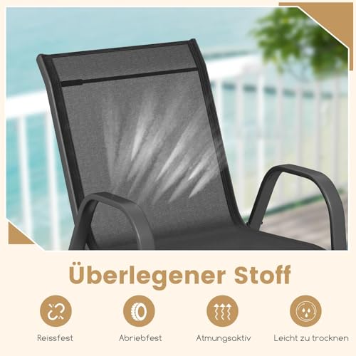 FANTASK 4er Set Gartenstuhls, stapelbar Terrassenstuhlset bis 150 kg belastbar, Balkonstühle aus Textilene und Metallgestell, 56 x 70 x 84 cm, Schwarz