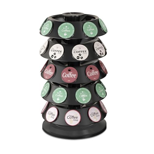 CEHNCEH K Cup Holder: Coffee Pod Carousel Organizer, Compatible with 40 Keurig K-Cup Pods, Spins 360-Degrees - Lazy Susan Platform, Home or Office Kitchen Counter Organize (New Model Black)