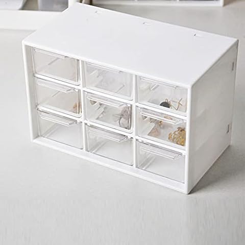 URMAGIC Desktop Jewelry Drawer, 3-Layer Mini Plastic Drawer Organizer with 9 Drawers,Transparent Desk Organizer,Tabletop Cosmetics Storage Box,Art Craft Organizers,Desktop Storage Box Cover