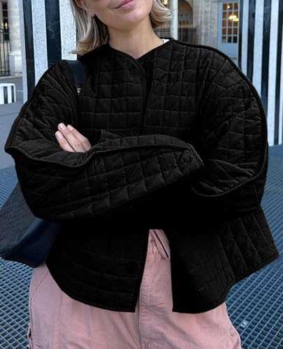 Cicy Bell Womens Lightweight Quilted Jacket Fall Casual Collarless Puffer Coats Long Sleeve Button Down Outerwear3