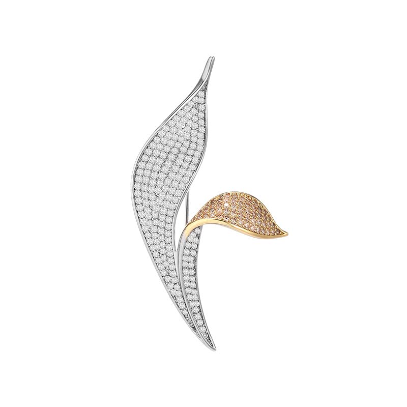 Image of Rhinestone Leaf Brooch Pins - Crystal & Gold-plated Lapel Pin Jewelry for Women - Birthday Gift for Wife or Friends