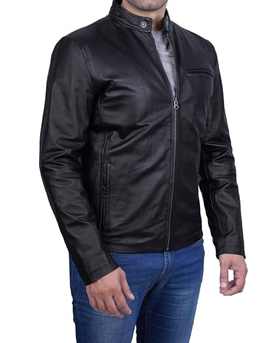 Image of Blingsoul Disc Black Leather Jacket Men (N3) | [12315274] Ricardo Cowhide Black, L