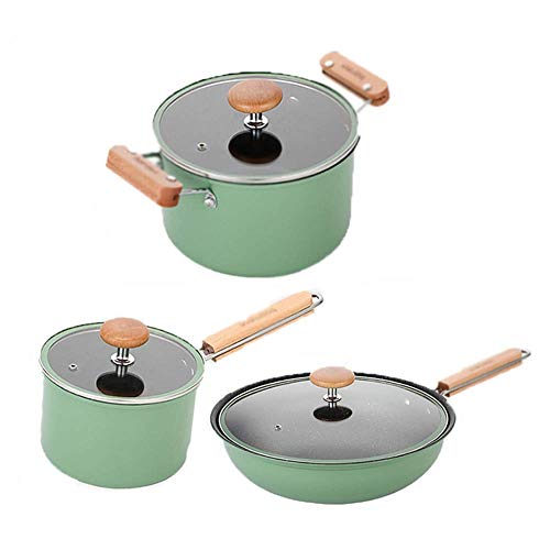 DDKYHU 3-Piece cookware, Iron Non-Stick pan, with Tempered Glass lid, Comfortable Handle, Suitable for Gas Induction Cooker, Easy to Clean Pot Set