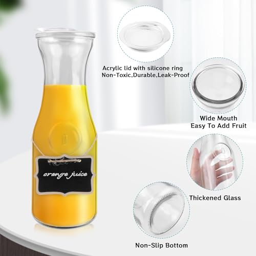 image for Tinaforld Glass Carafe with Acrylic Lid,35 Oz Beverage Dispensers Cara