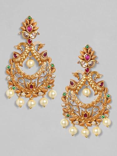 Image of Rubans Chandbali Earrings Gold Plated Traditional Pearl Detailed Jewellery Gift for Women & Girls