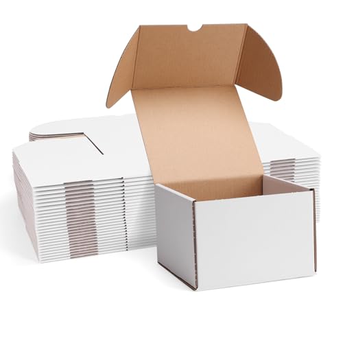 Image of ZBEIVAN 6x6x4 White Shipping Boxes Set of 25, Corrugated Cardboard Mailer Boxes for Packaging Small Business Mailing Gifts