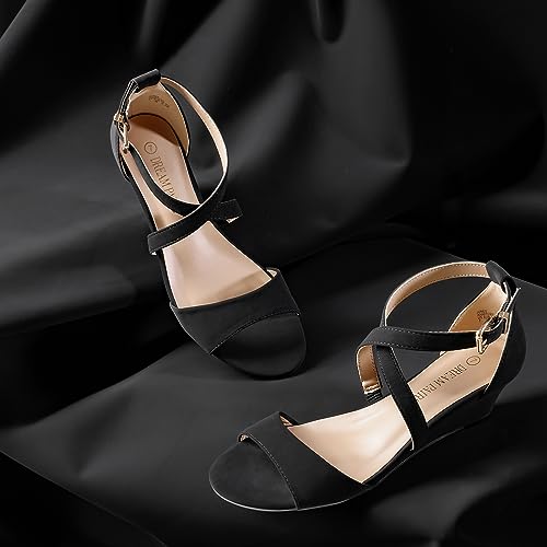 Image of DREAM PAIRS Women's Low Wedge Sandals Ankle Strap Heel Sandal Open Toe Wide Dress Summer Shoes