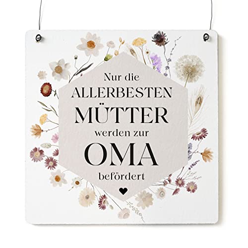 Interluxe Schild Holzschild XL - Nur die allerbesten Mütter Oma - Blumen Dekoschild Geburt Kind Mutter Geschenk Schwangerschaft Baby Mama