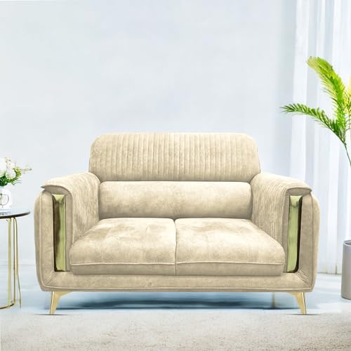Image of Casaliving Gelio 2 Seater Sofa Set for Living Room (Cream Colour) Premium Fabric Sofa