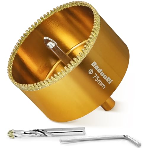Image of 3 inch Serrated Diamond Hole Saw with 2Pcs Removable Pilot Bits, Easy-Align for Precise Drilling in Porcelain, Ceramic Tile, Granite, Marble and Other Stones