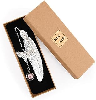 Metal Book Mark, Feather Book Mark with 3D Butterfly and Preserved Flower, Book Marker with Gift Box for Women Readers Teachers