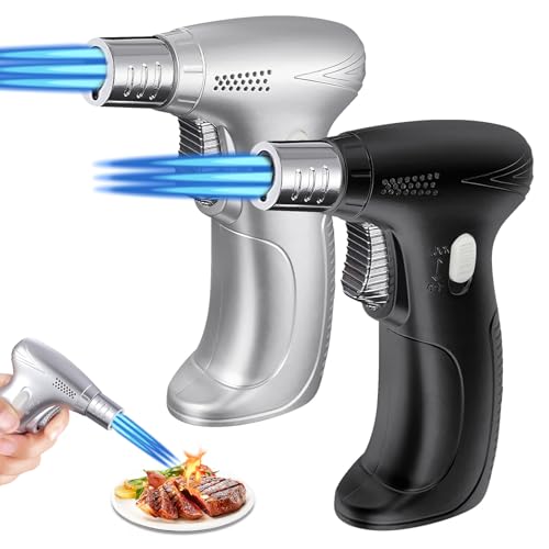2 quemadores de flambeo, quemador de cocina, quemador de crema brulée, quemador de gas ajustable, quemador Bunsen con 3 boquillas, quemador de cocina para barbacoa, hornear (sin gas butano),