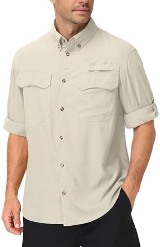 ZovioBox Herren Safari Angelhemd Langarm, UPF 50+ UV-Schutz Funktionshemd | Outdoor Herren Langarm Freizeithemd, Atmungsaktiv Schnelltrocknend, Casual Button Down Wanderhemd für Ca