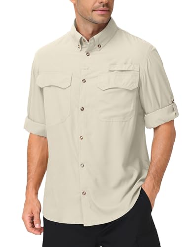 ZovioBox Herren Angelhemd Langarm UPF 50+ UV-Schutz Funktionshemd Atmungsaktiv Schnelltrocknend Outdoor Safari Button Down Freizeithemd für Wandern Trekking