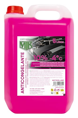 Motorkit MTK Antigelo Refrigerante Rosa 5 L, –4°C, Pronto all’Uso, 10%, 100% Glicole Etilenico Puro, Protezione del Motore dal Gelo e dal Surriscaldamento