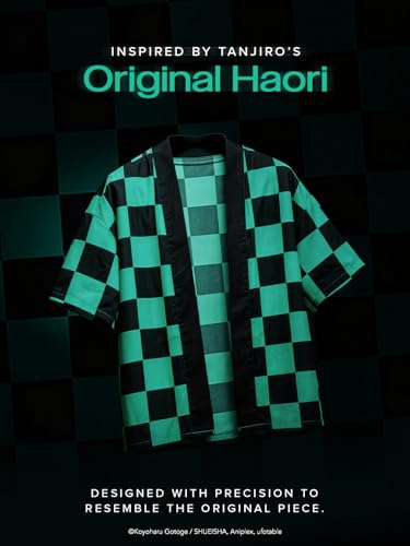 Image of The Souled Store Demon Slayer: Tanjiro Kamado Men and Boys Short Sleeve Green and Black Checkered Casual Lightweight Drop Shoulder Streetwear Trendy Cotton Oversized Shirt