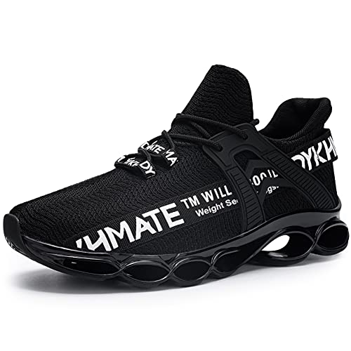 DYKHMATE Zapatillas Hombre Mujer Zapatillas de Correr para Correr Gimnasio Antishock Zapatillas Deportivas Transpirables (Negro, EU 45)