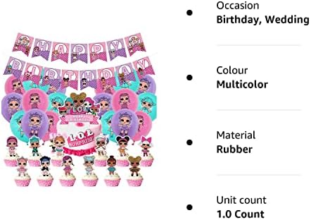 USCW LOL Balloon Decoration Set, LOL Birthday Balloon Decoration Included Happy Birthday Banner Latex Balloon Banner Cake Toppers for Birthday Party Supplies