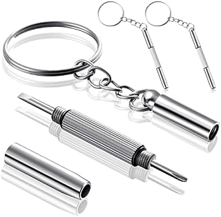 2 PCS Keychain Eyeglass Screwdriver Portable Screwdriver Key 3 in 1 Glasses Screwdriver Stainless Steel Small Eyeglass Repair Kit Mini Eyeglass Keychain Hand Tools for Sunglass Watch Jewelry
