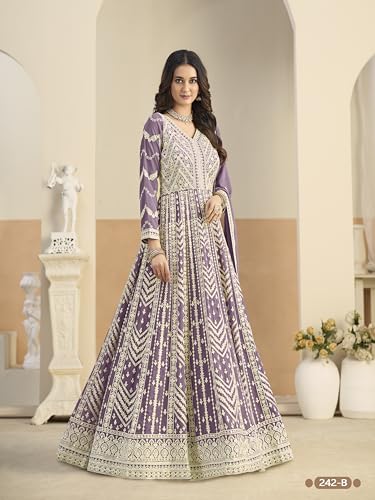 Vestido Anarkali de Georgette con Bordado Elegante Completo para Bodas 5