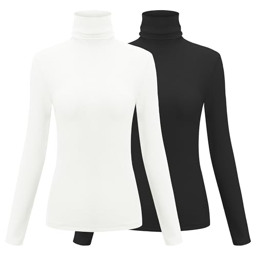 Herou 2 Pack Womens Long Sleeve Turtleneck Slim Fitted Lightweight Casual Active Layer Tops Shirts